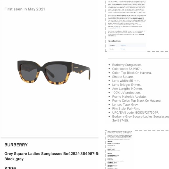 BURBERRY CLASSIC SQUARE SHAPE WITH A BLACK ON TOP OF HAVANA SUNGLASSES - Picture 9 of 16